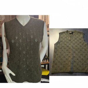 Army Green Openwork Wool Knit Gilet Sleeveless Top Small